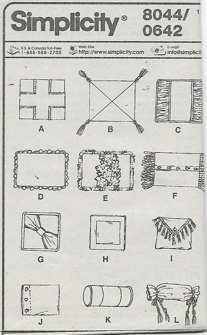الگوی خیاطی بالش های تزئینی منزل Simplicity 8044