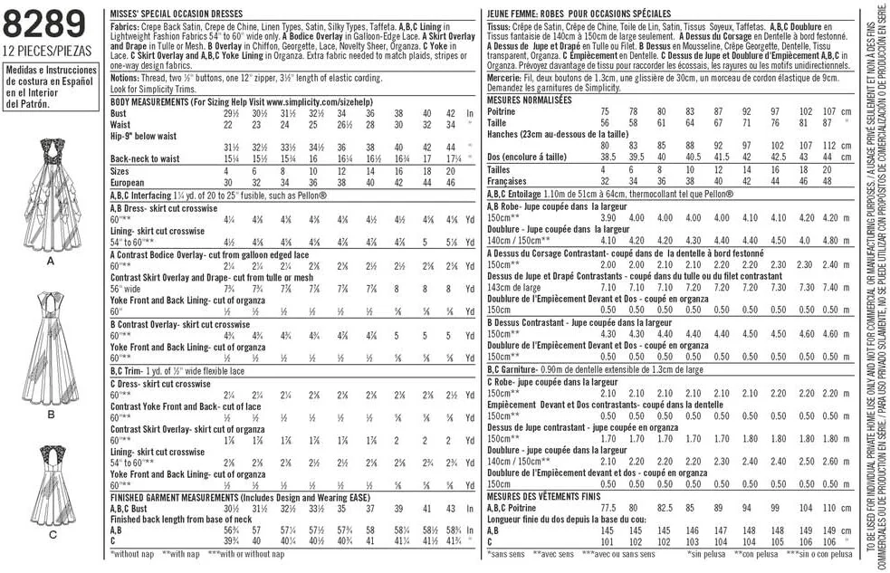 الگوی خیاطی سادگی D0641 / 8289 - لباس های مناسبت های خاص زنانه، سایز D5 (4-6-8-10-12)