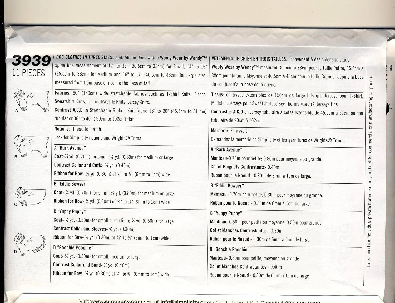 الگوی خیاطی سادگی 3939 برای دوخت لباس سگ در سه سایز - لباس های Woofy Wear اثر وندی