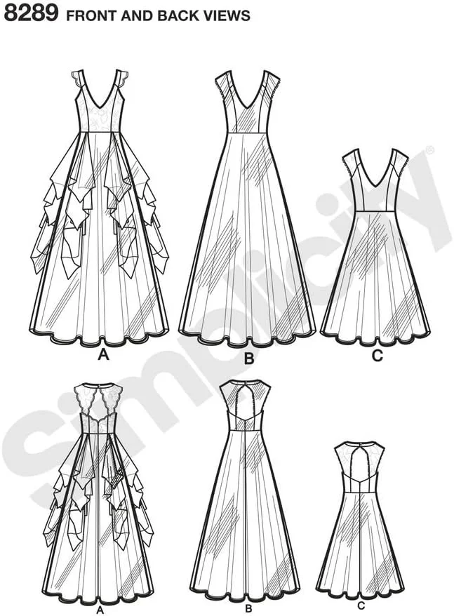 الگوی خیاطی سادگی D0641 / 8289 - لباس های مناسبت های خاص زنانه، سایز D5 (4-6-8-10-12)