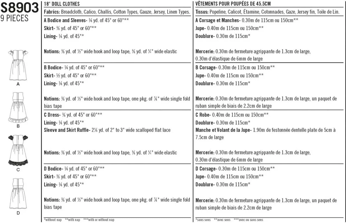 الگوی خیاطی سادگی S8903 لباس عروسک 18 اینچی، کاغذی، سفید، متنوع