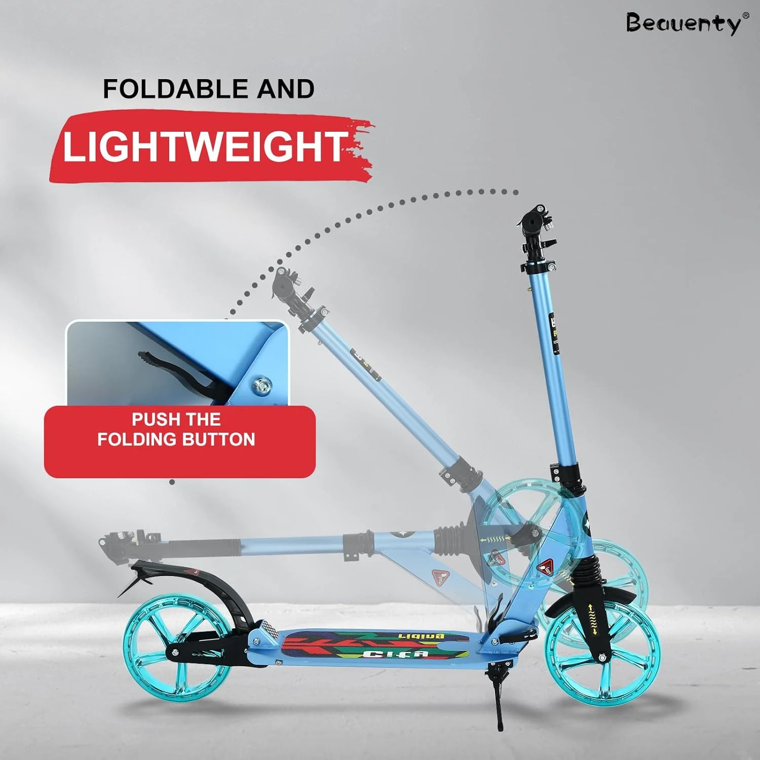 اسکوتر 2 چرخ Beauenty برای نوجوانان، اسکوتر ضربه گیر با سیستم تعلیق ضد شوک و فرمان قابل تنظیم برای کودکان تا بزرگسالان