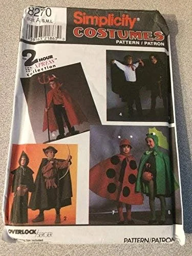 الگوی خیاطی سادگی 8270، لباس های کودکانه با شنل، ردا و سرپوش، سایز A (S,M,L)