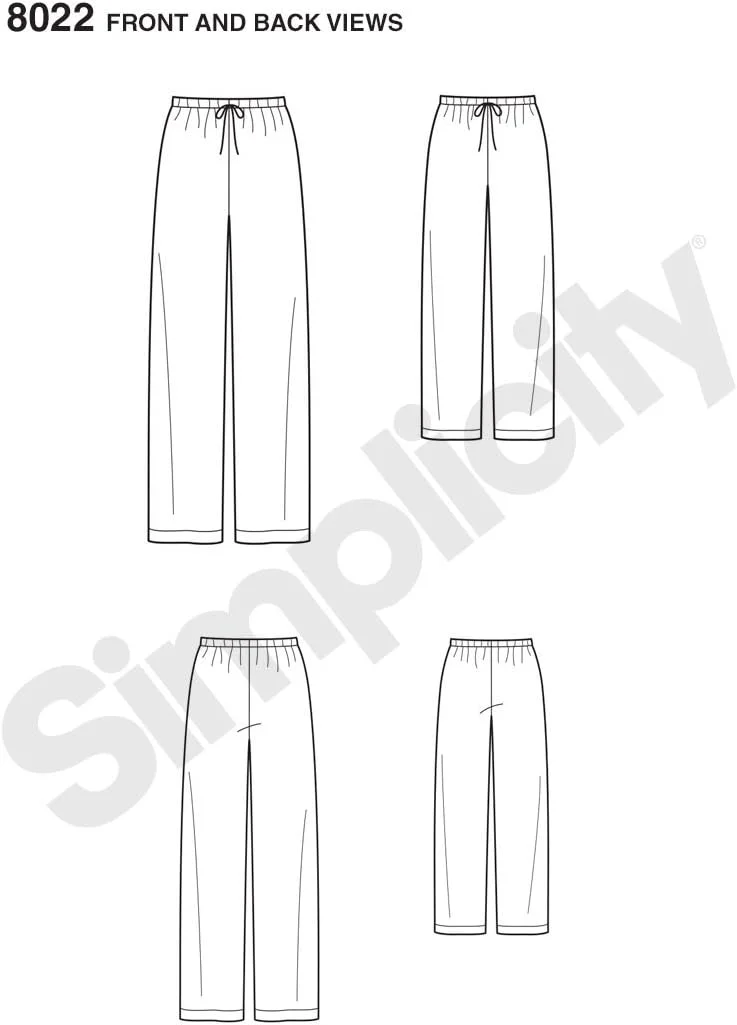 الگوی خیاطی سادگی 8022A شلوار کودک، نوجوان و بزرگسال، کاغذی، سفید، L/XS-XL
