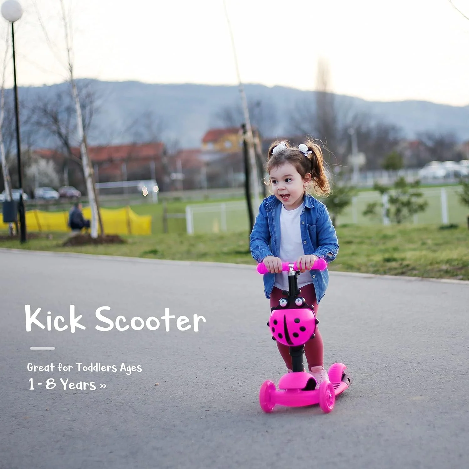 اسکوتر 3 چرخ کودک H.yeed مناسب سنین 3-8 سال، اسکوتر ضربه ای با چرخ های LED چشمک زن، صندلی جداشدنی و فرمان قابل تنظیم، اسکوتر سبک وزن برای کودکان پسر و دختر