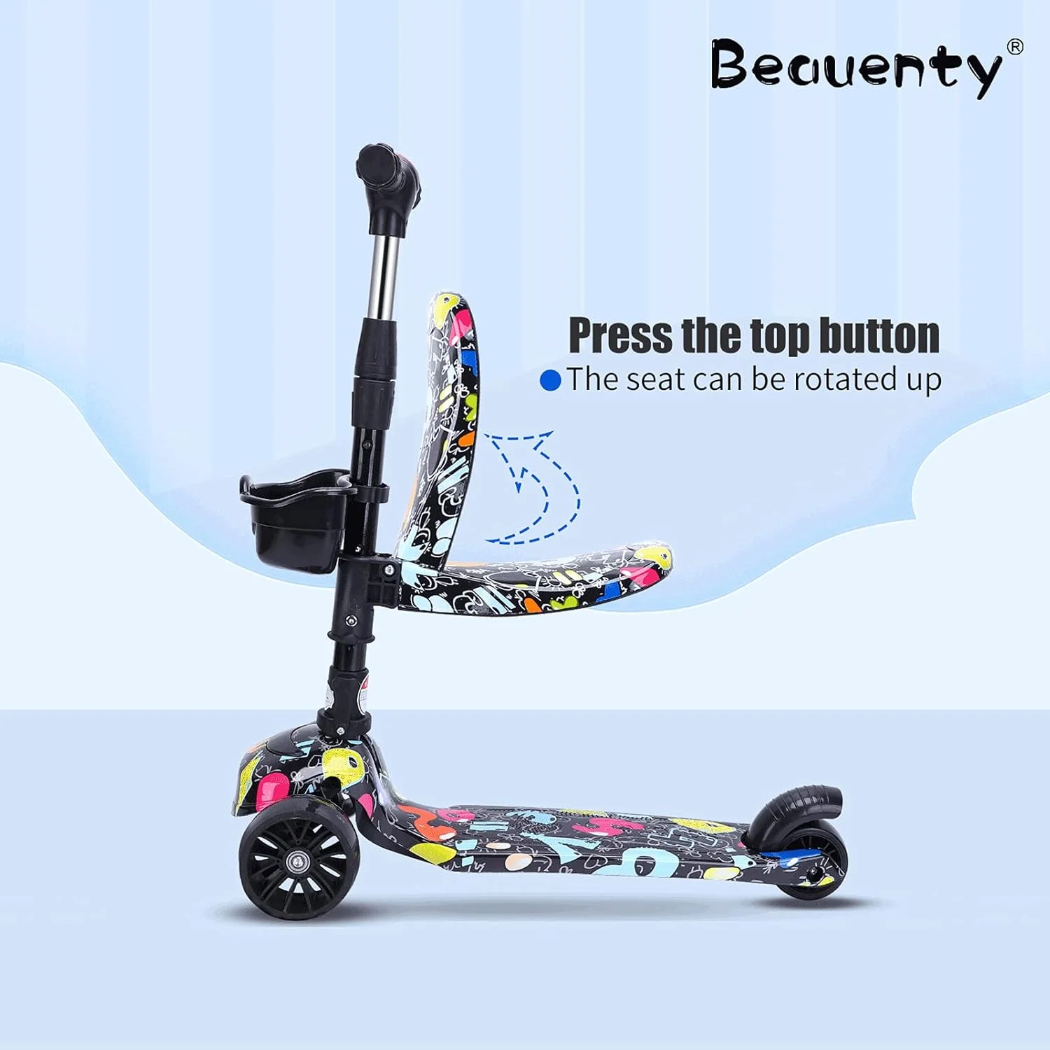 اسکوتر ضربه ای کودکانه Beauenty - 4 چرخ چشمک زن با قابلیت تنظیم ارتفاع عرشه فوق العاده پهن - اسکوتر عالی برای کودکان و اسکوتر کودکان نوپا 3-12 ساله