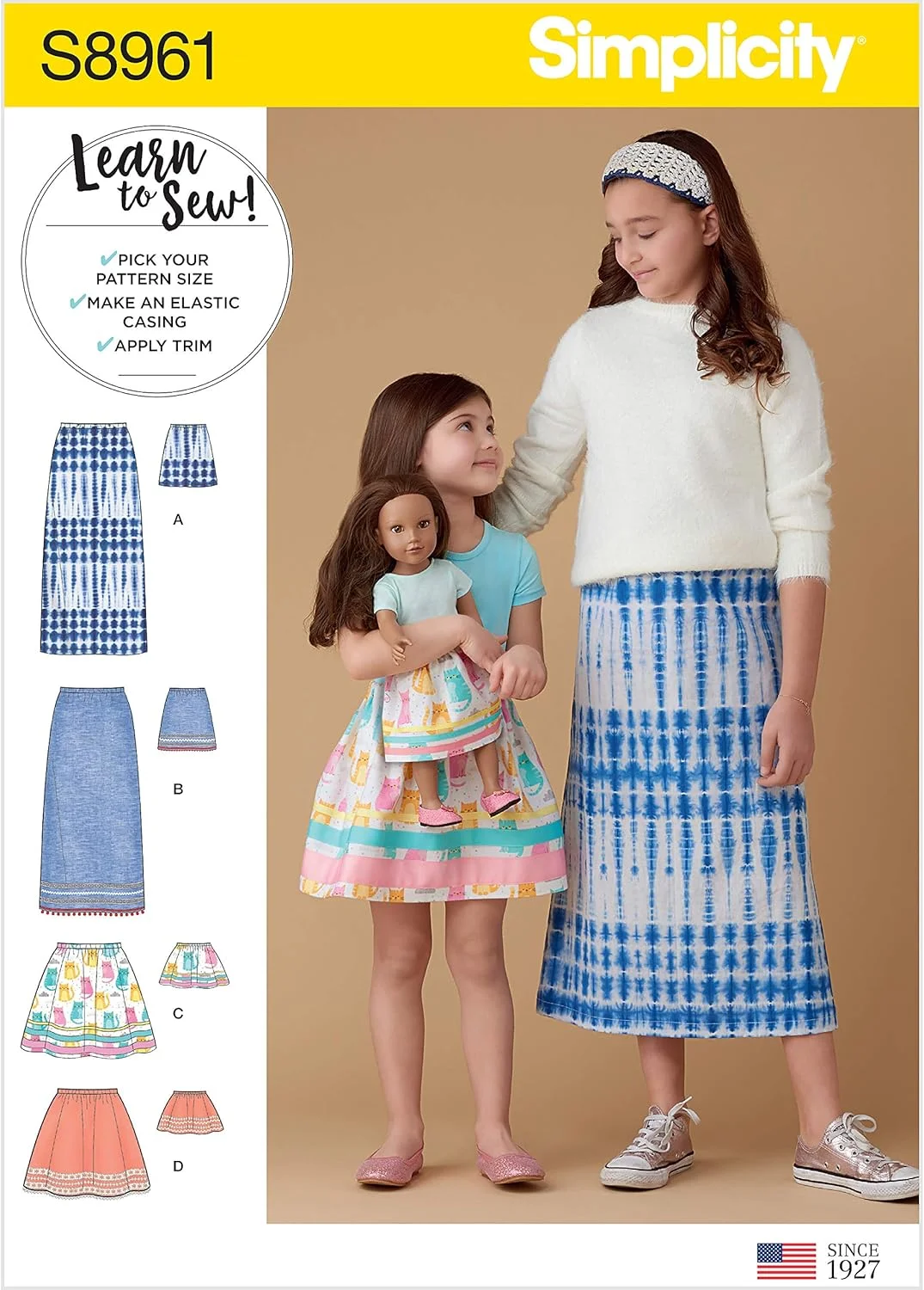 الگوی خیاطی سادگی S8961 دامن برای کودکان، دختران و عروسک ها، کاغذی، سفید، متنوع