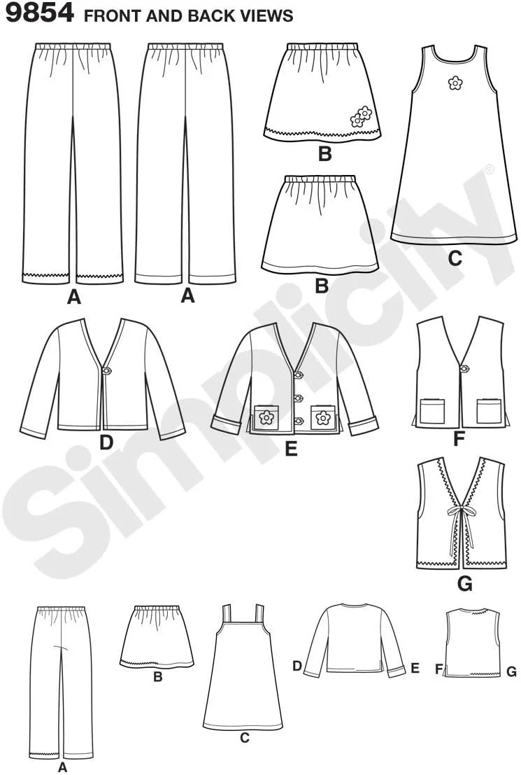 الگوی خیاطی سادگی 9854 A لباس های جداگانه کودک الگوی خیاطی سادگی 9854 A لباس های جداگانه کودک