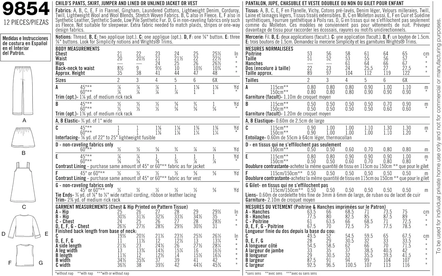 الگوی خیاطی سادگی 9854 A لباس های جداگانه کودک الگوی خیاطی سادگی 9854 A لباس های جداگانه کودک