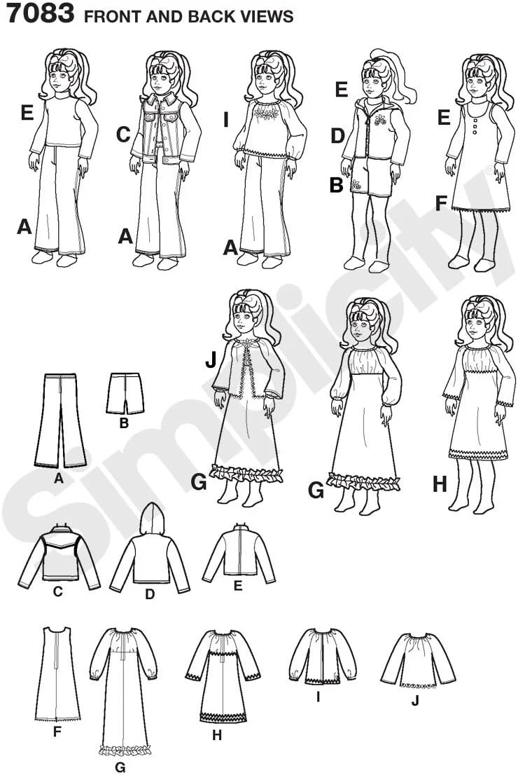 الگوی خیاطی سادگی 7083 لباس عروسک سایز آزاد