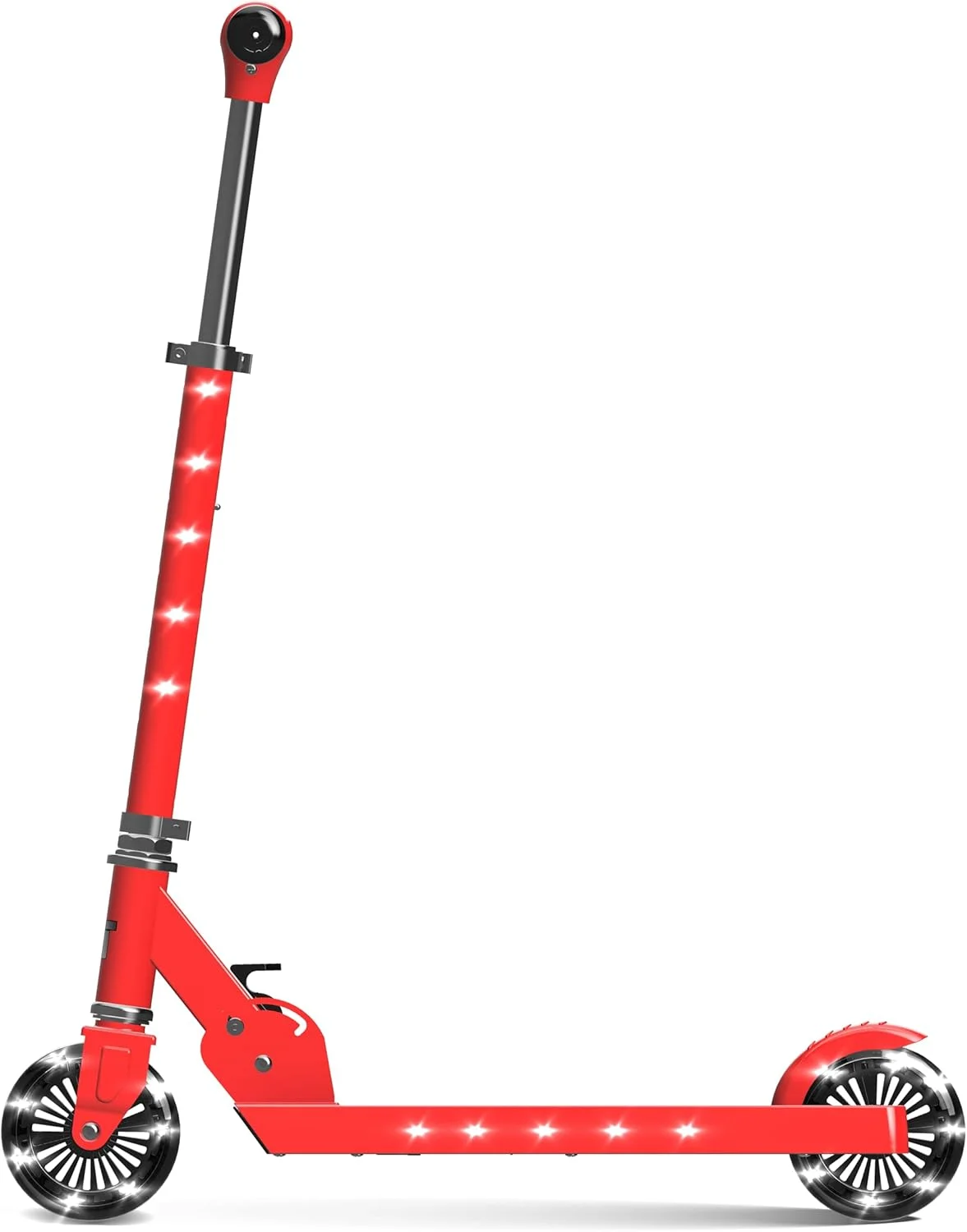 اسکوتر چراغ دار LED مدل LiT Starship با چرخ های 120 میلی متری مناسب کودکان | دارای دسته و چرخ های LED، اسکوتر تاشو با قابلیت تنظیم ارتفاع دسته | مناسب پسران و دختران، موجود در رنگ های فیروزه ای، بنفش، قرمز و آبی