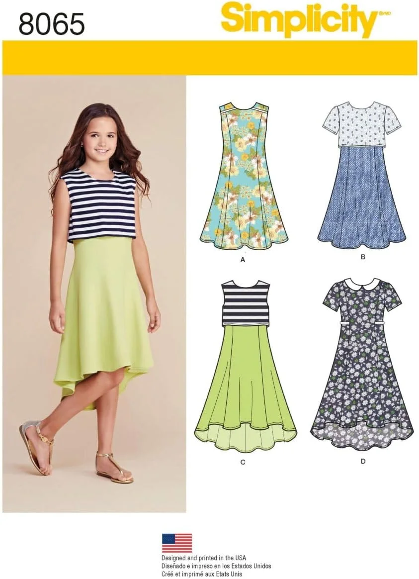 الگوی خیاطی سادگی 8065BB لباس دخترانه پلاس پول‌اُور، کاغذی، سفید، BB (8 1/2-16 1/2)