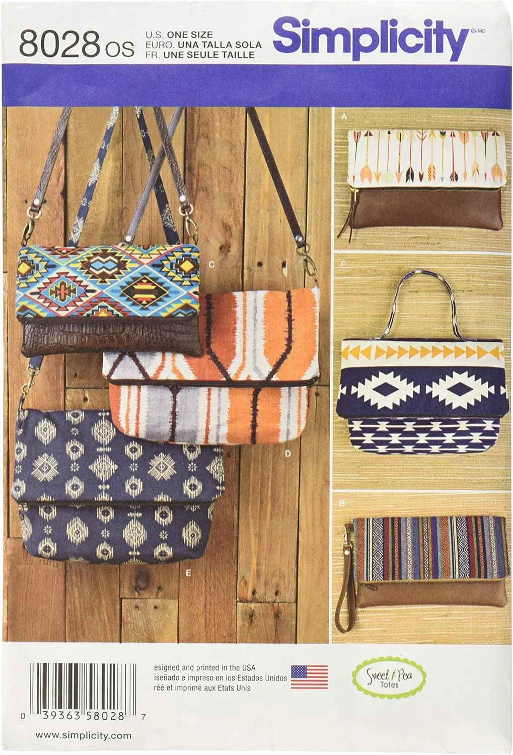 الگوی خیاطی سادگی 8028OS کیف کلاچ، مچی و کیف پول در دو سایز، کاغذی، سفید، OS (تک سایز)