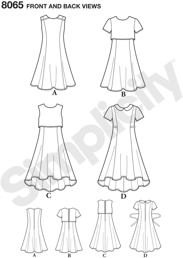 الگوی خیاطی سادگی 8065BB لباس دخترانه پلاس پول‌اُور، کاغذی، سفید، BB (8 1/2-16 1/2)