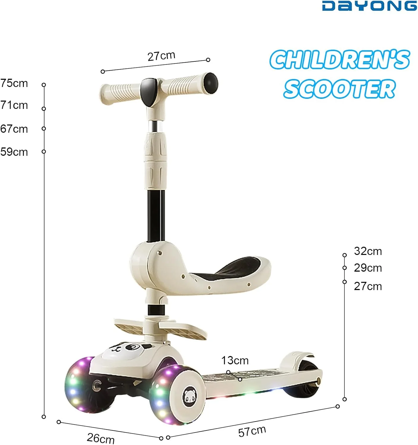 اسکوتر نشیمن دار DAYONG، اسکوتر ضربه ای با ارتفاع قابل تنظیم 2 در 1 با چرخ های فلاش، ترمز و عرشه پهن، اسکوتر تاشو کودک نوپا برای 2 تا 6 سال.
