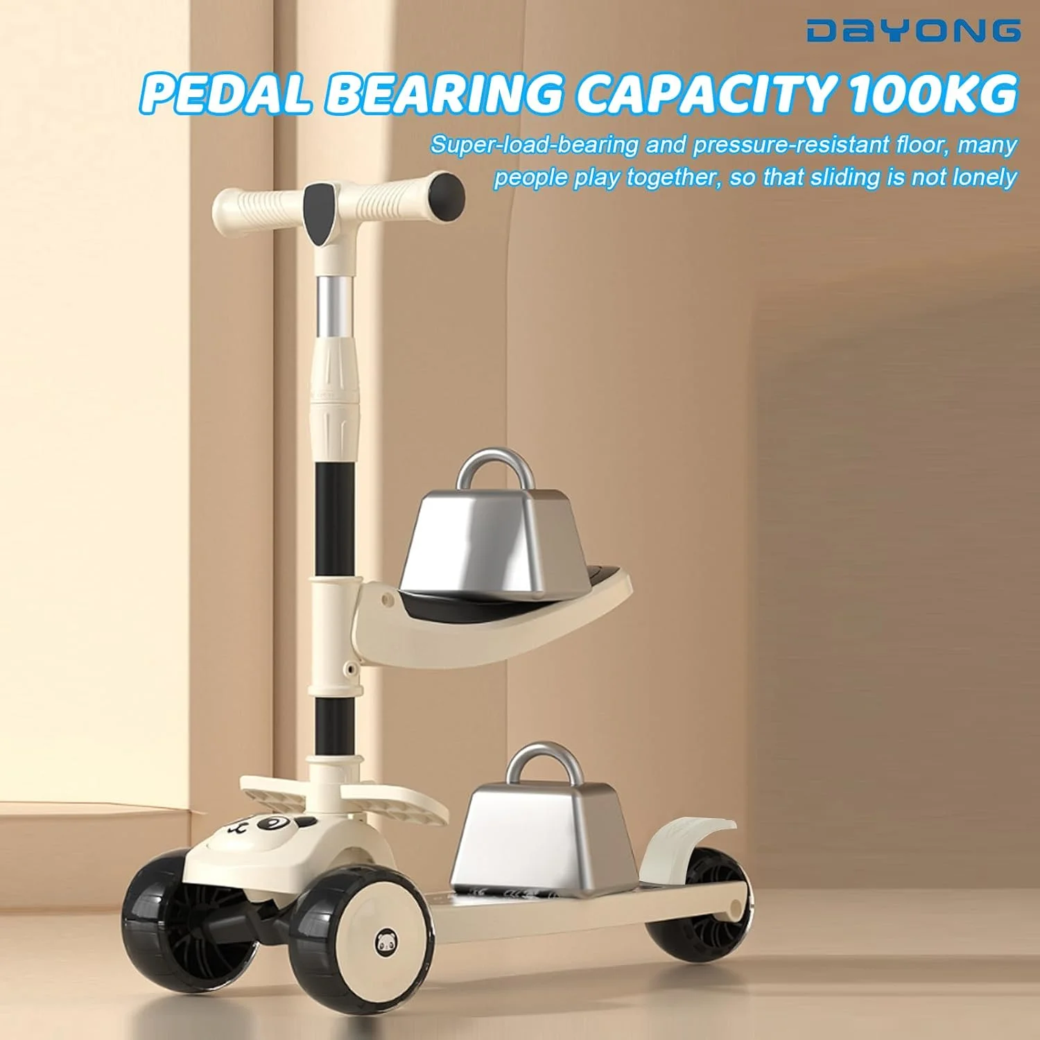 اسکوتر نشیمن دار DAYONG، اسکوتر ضربه ای با ارتفاع قابل تنظیم 2 در 1 با چرخ های فلاش، ترمز و عرشه پهن، اسکوتر تاشو کودک نوپا برای 2 تا 6 سال.