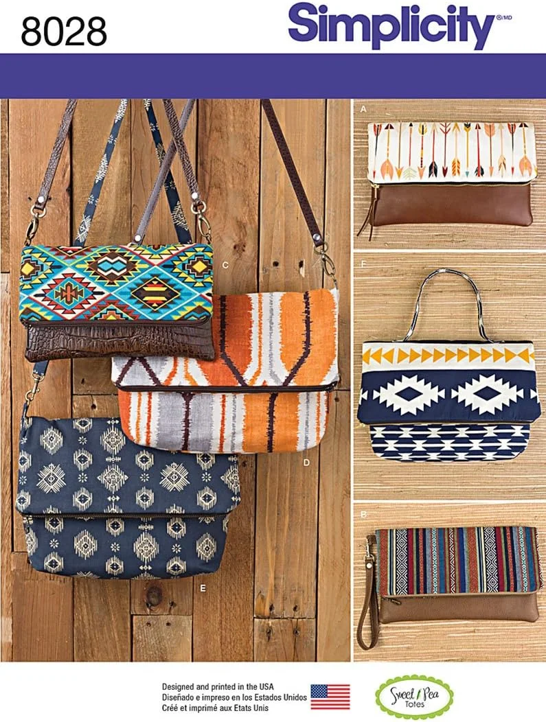 الگوی خیاطی سادگی 8028OS کیف کلاچ، مچی و کیف پول در دو سایز، کاغذی، سفید، OS (تک سایز)