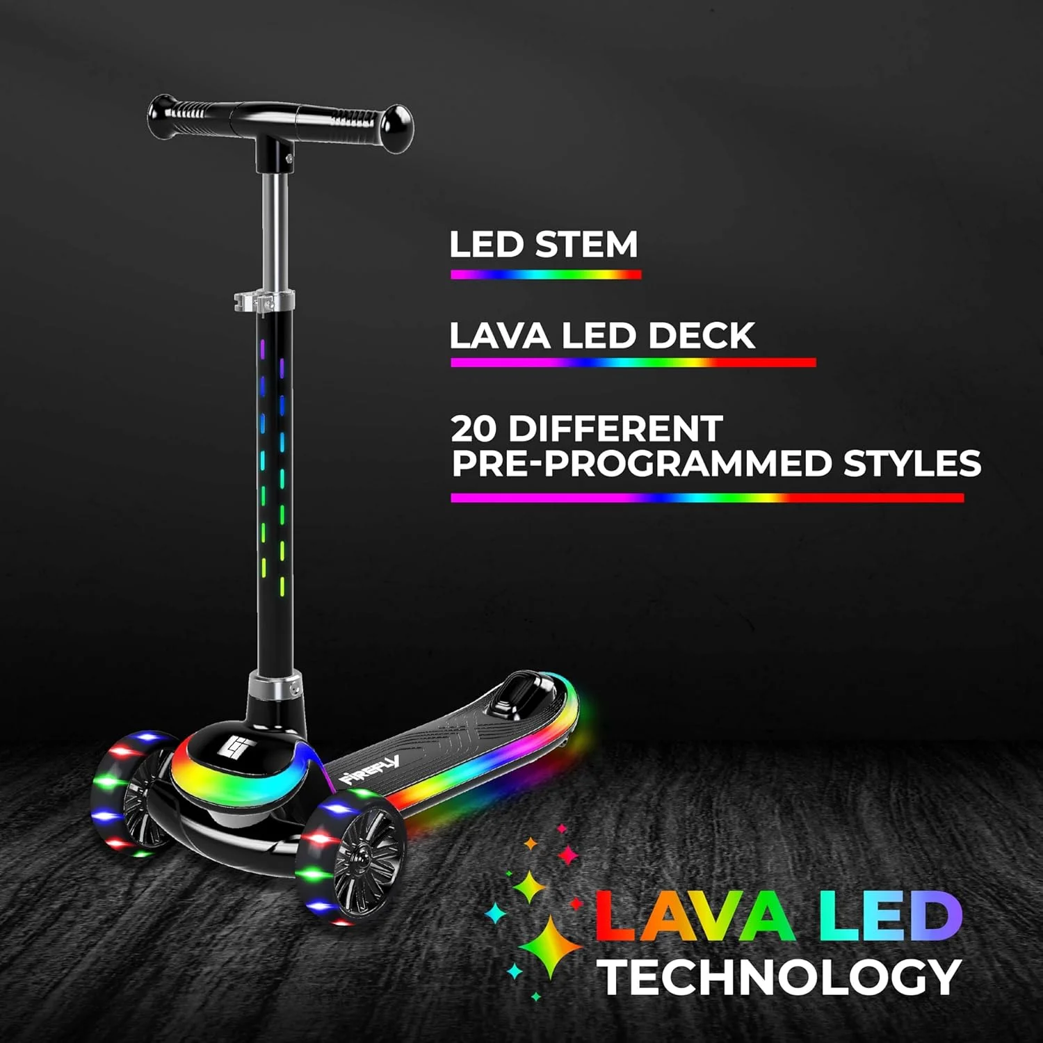 اسکوتر سه چرخ LiT Firefly برای کودکان | چرخ‌های چراغ‌دار و قاب تاشو | فرمان قابل تنظیم | سیستم فرمان متمایل برای چرخش ایمن | سواری پایدار برای سنین 3 سال به بالا | طراحی رنگ روشن | LT-7007