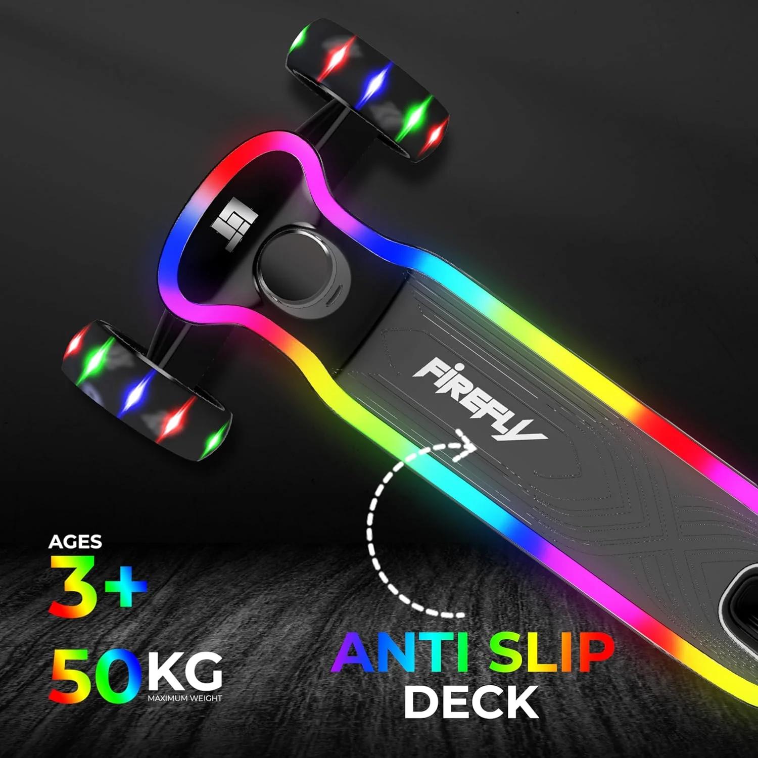 اسکوتر سه چرخ LiT Firefly برای کودکان | چرخ‌های چراغ‌دار و قاب تاشو | فرمان قابل تنظیم | سیستم فرمان متمایل برای چرخش ایمن | سواری پایدار برای سنین 3 سال به بالا | طراحی رنگ روشن | LT-7007