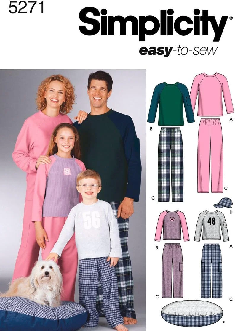الگوی خیاطی سادگی 5271 A لباس خواب زنانه/مردانه/بچگانه