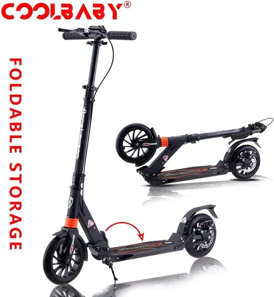 اسکوتر تاشو بزرگسال COOLBABY با چرخ های بزرگ 200 میلی متری، ترمز دیسکی، سیستم جذب شوک دوبل، تحمل وزن تا 150 کیلوگرم