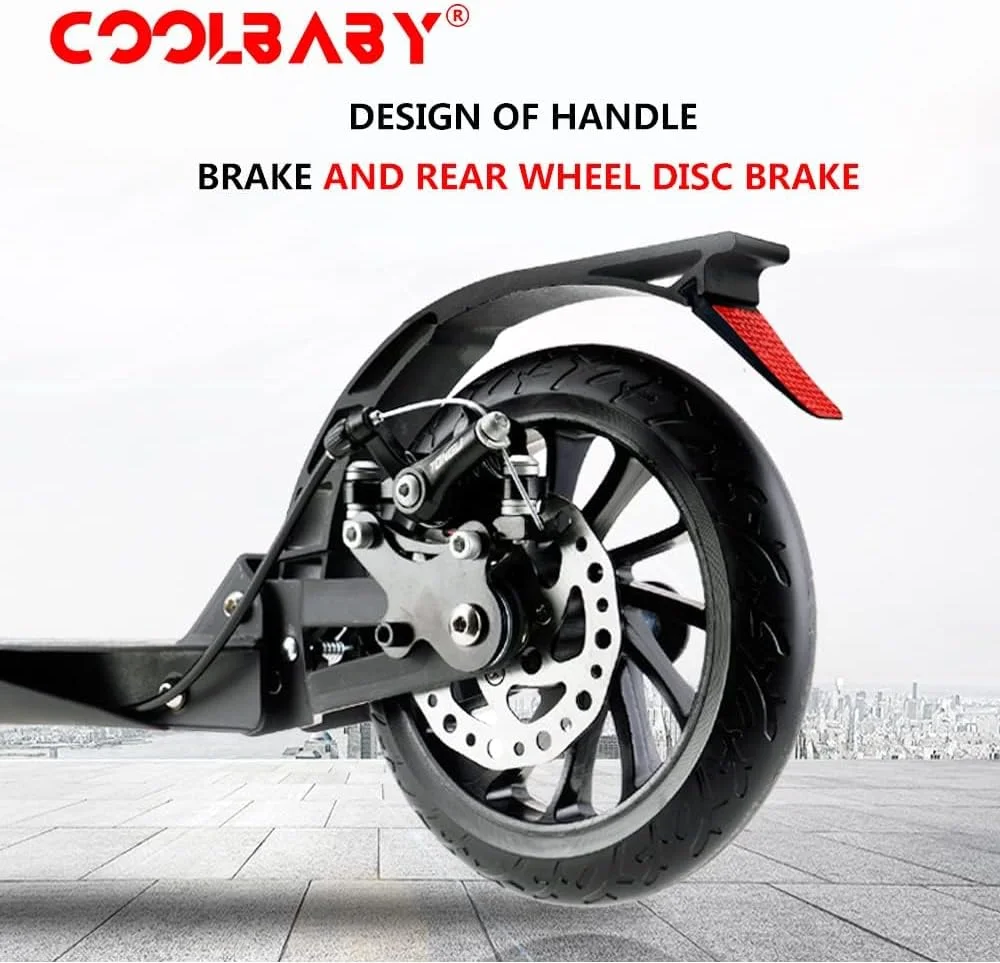 اسکوتر تاشو بزرگسال COOLBABY با چرخ های بزرگ 200 میلی متری، ترمز دیسکی، سیستم جذب شوک دوبل، تحمل وزن تا 150 کیلوگرم