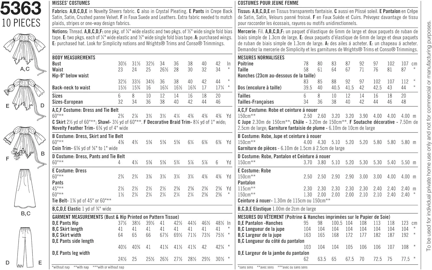 الگوی خیاطی سادگی 5363 RR لباس های فانتزی زنانه