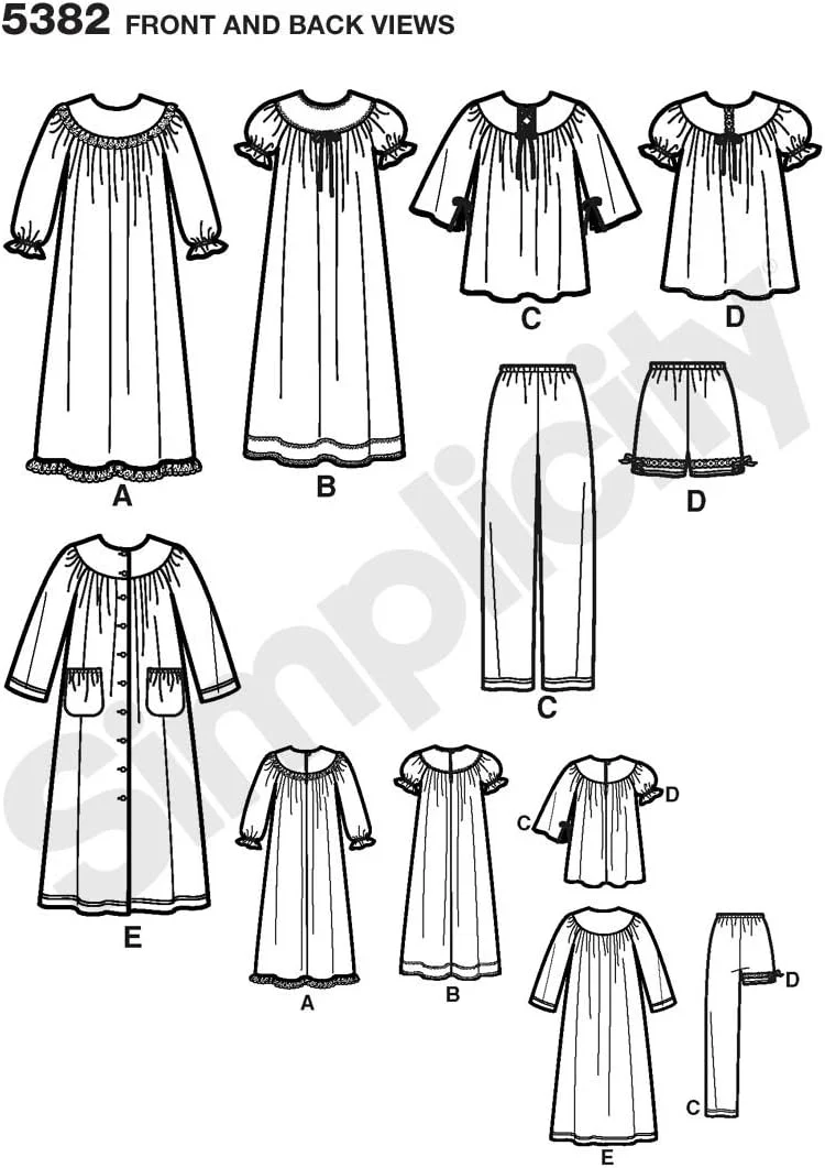 الگوی خیاطی سادگی 5382 HH لباس خواب کودک/دختر