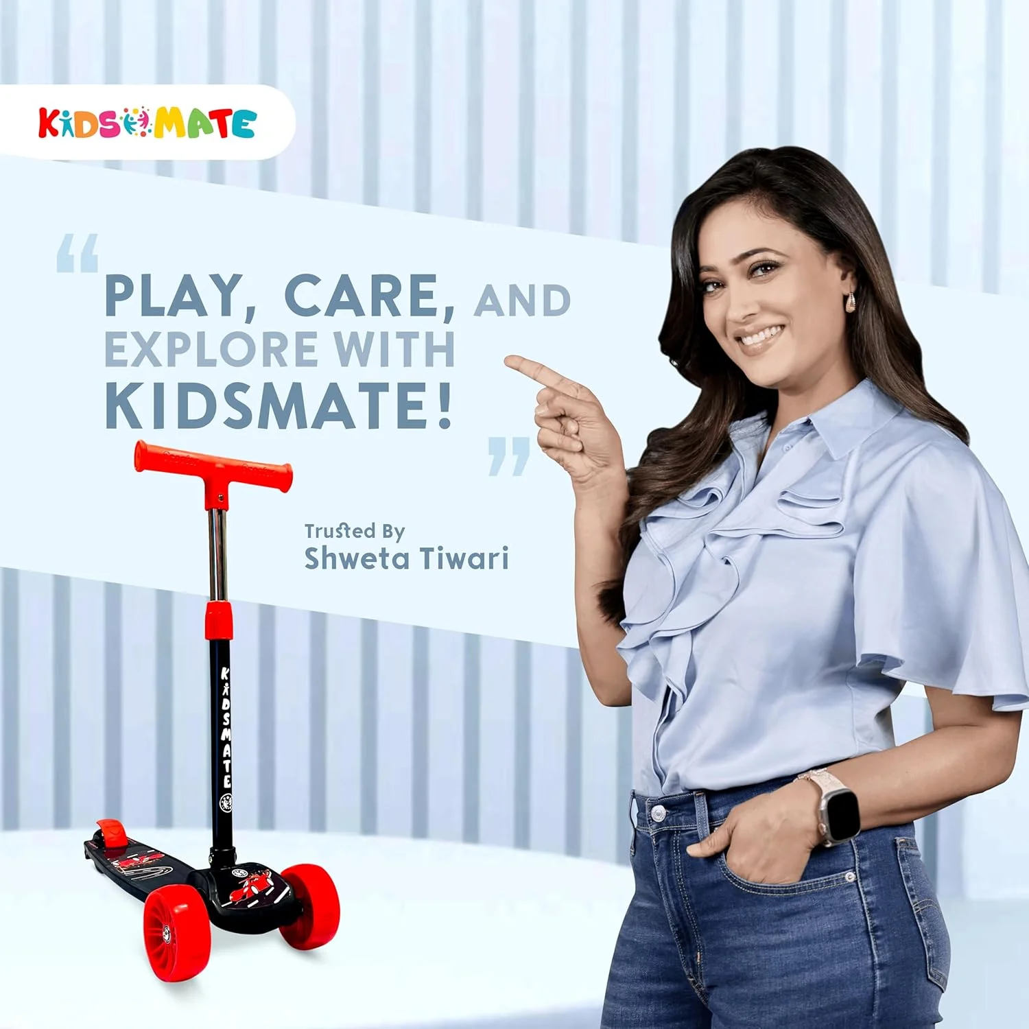 اسکوتر ضربه ای سریع Kidsmate برای کودکان (دارای گواهینامه ISI) با چراغ های چرخ LED، فرمان با قابلیت تنظیم ارتفاع و طراحی تاشو و ترمز عقب برای کودکان بالای 3 سال (حداکثر وزن کاربر تا 40 کیلوگرم)