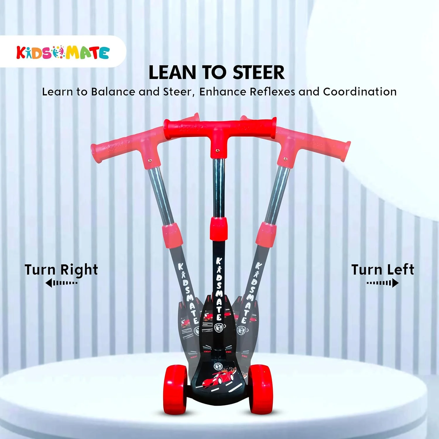 اسکوتر ضربه ای سریع Kidsmate برای کودکان (دارای گواهینامه ISI) با چراغ های چرخ LED، فرمان با قابلیت تنظیم ارتفاع و طراحی تاشو و ترمز عقب برای کودکان بالای 3 سال (حداکثر وزن کاربر تا 40 کیلوگرم)