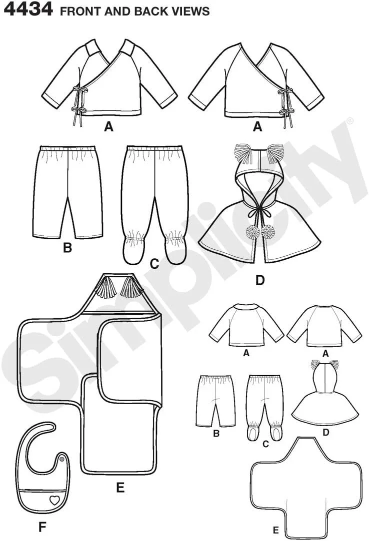 الگوی خیاطی سادگی 4434 لباس های جداگانه نوزاد