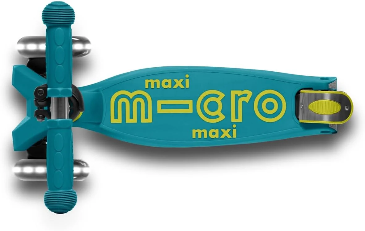 میکرو کیک بورد - Maxi Deluxe تاشو LED - سه چرخ، فرمان متمایل، اسکوتر میکرو سوئیسی تاشو برای کودکان با چرخ‌های روشن شونده فعال با حرکت برای سنین 5-12 سال
