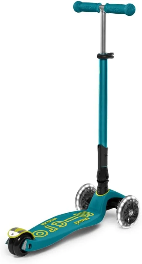 میکرو کیک بورد - Maxi Deluxe تاشو LED - سه چرخ، فرمان متمایل، اسکوتر میکرو سوئیسی تاشو برای کودکان با چرخ‌های روشن شونده فعال با حرکت برای سنین 5-12 سال