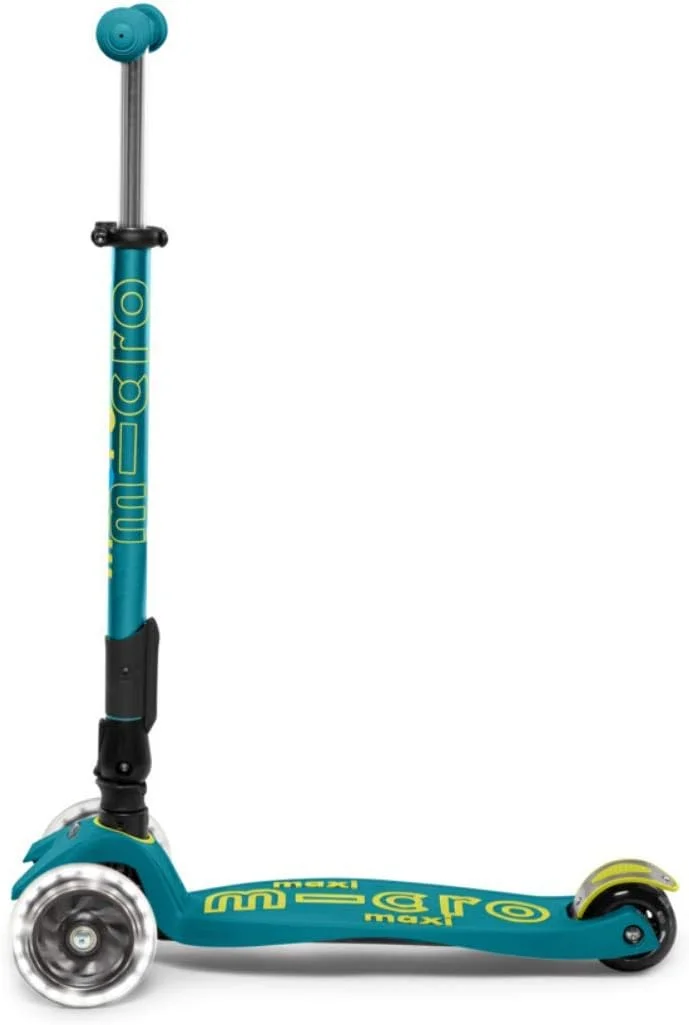 میکرو کیک بورد - Maxi Deluxe تاشو LED - سه چرخ، فرمان متمایل، اسکوتر میکرو سوئیسی تاشو برای کودکان با چرخ‌های روشن شونده فعال با حرکت برای سنین 5-12 سال