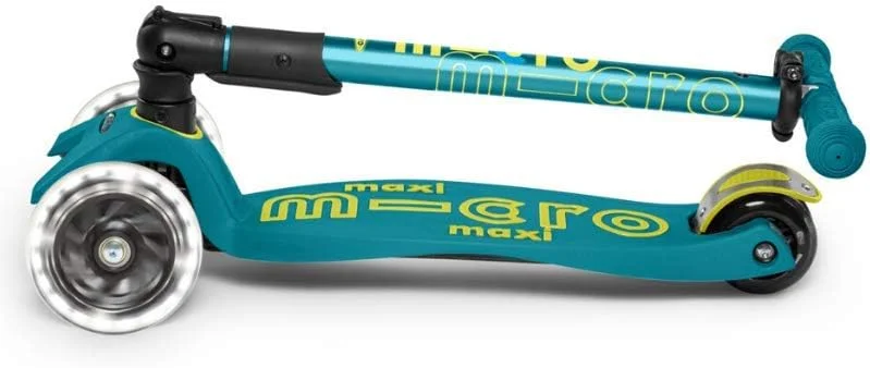 میکرو کیک بورد - Maxi Deluxe تاشو LED - سه چرخ، فرمان متمایل، اسکوتر میکرو سوئیسی تاشو برای کودکان با چرخ‌های روشن شونده فعال با حرکت برای سنین 5-12 سال
