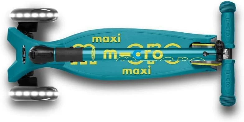 میکرو کیک بورد - Maxi Deluxe تاشو LED - سه چرخ، فرمان متمایل، اسکوتر میکرو سوئیسی تاشو برای کودکان با چرخ‌های روشن شونده فعال با حرکت برای سنین 5-12 سال