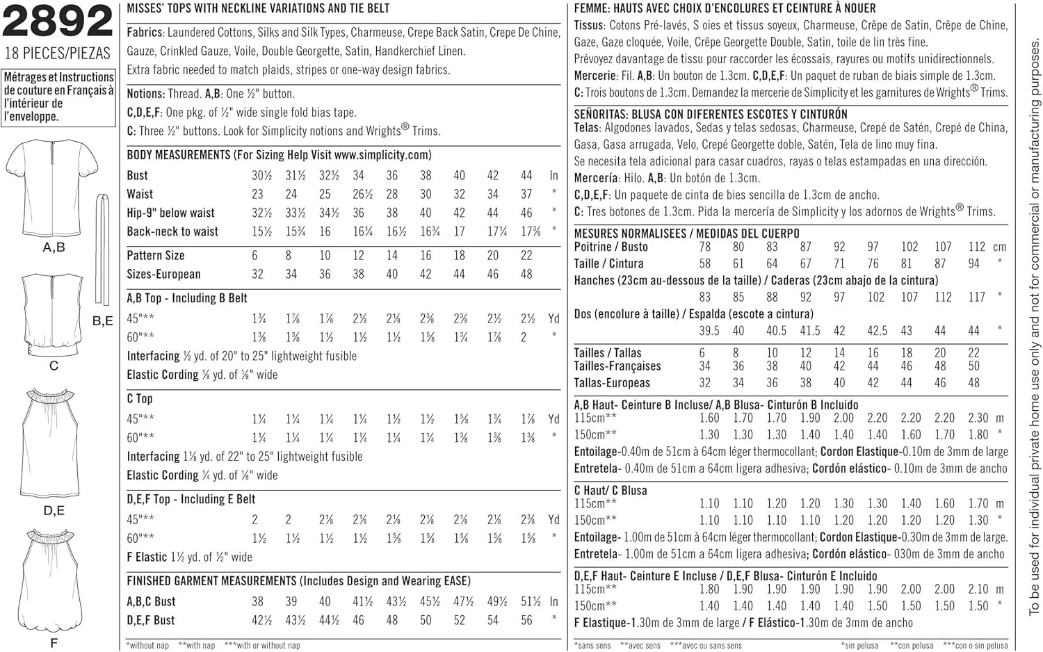 الگوی خیاطی سادگی 2892 H5 تاپ زنانه