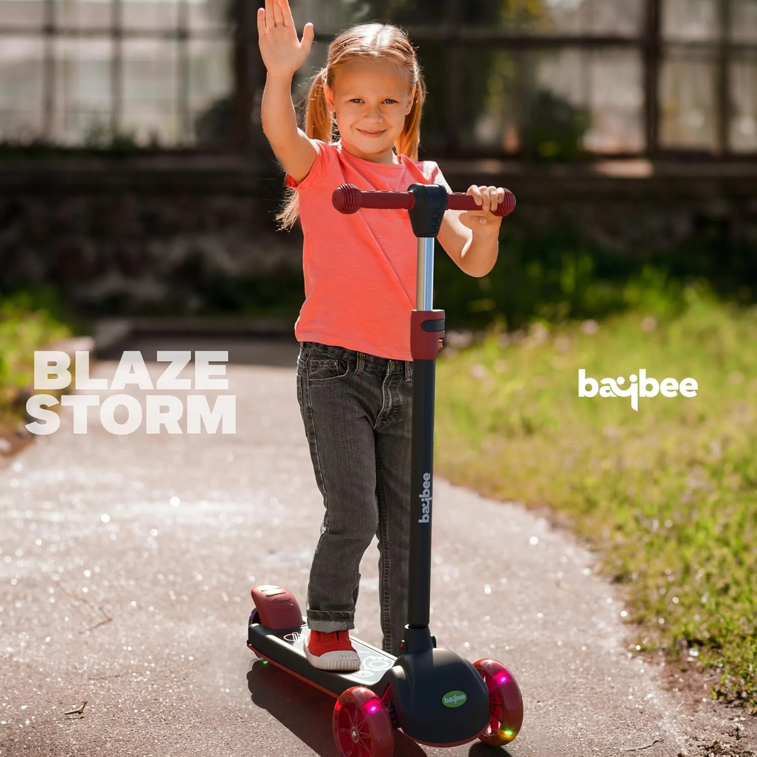 اسکوتر اسکیت طوفان Baybee Blaze برای کودکان، اسکوتر 3 چرخ کودکانه با دسته قابل تنظیم در 4 ارتفاع، اسکوتر ضربه ای با چرخ های PU LED و ترمز عقب | اسکوتر رانر برای کودکان 3 تا 8 سال دختر و پسر