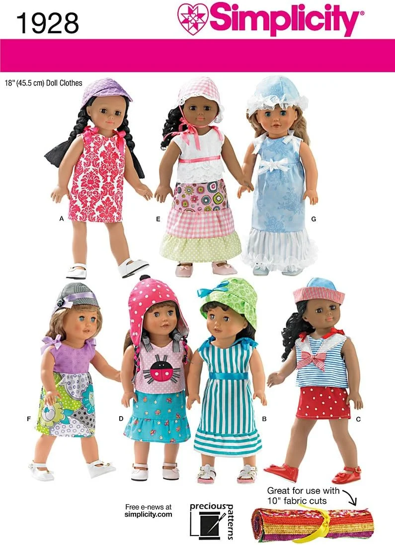 الگوی خیاطی سادگی 1928 لباس عروسک، یک سایز