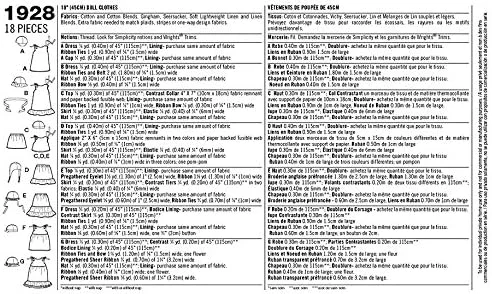 الگوی خیاطی سادگی 1928 لباس عروسک، یک سایز