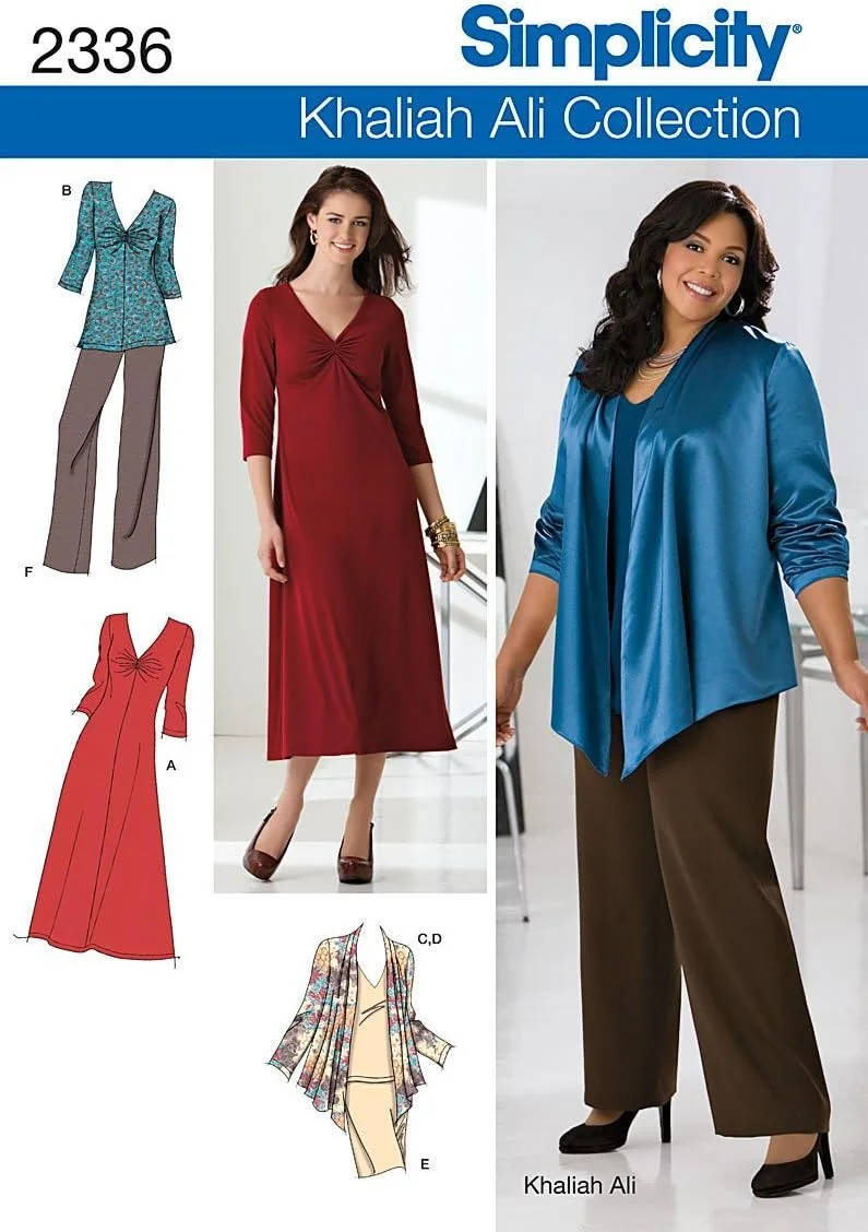 الگوی خیاطی سادگی 2336 برای بانوان: شلوار، ژاکت، پیراهن بافتنی و تاپ بافتنی، سایز 20W-28W