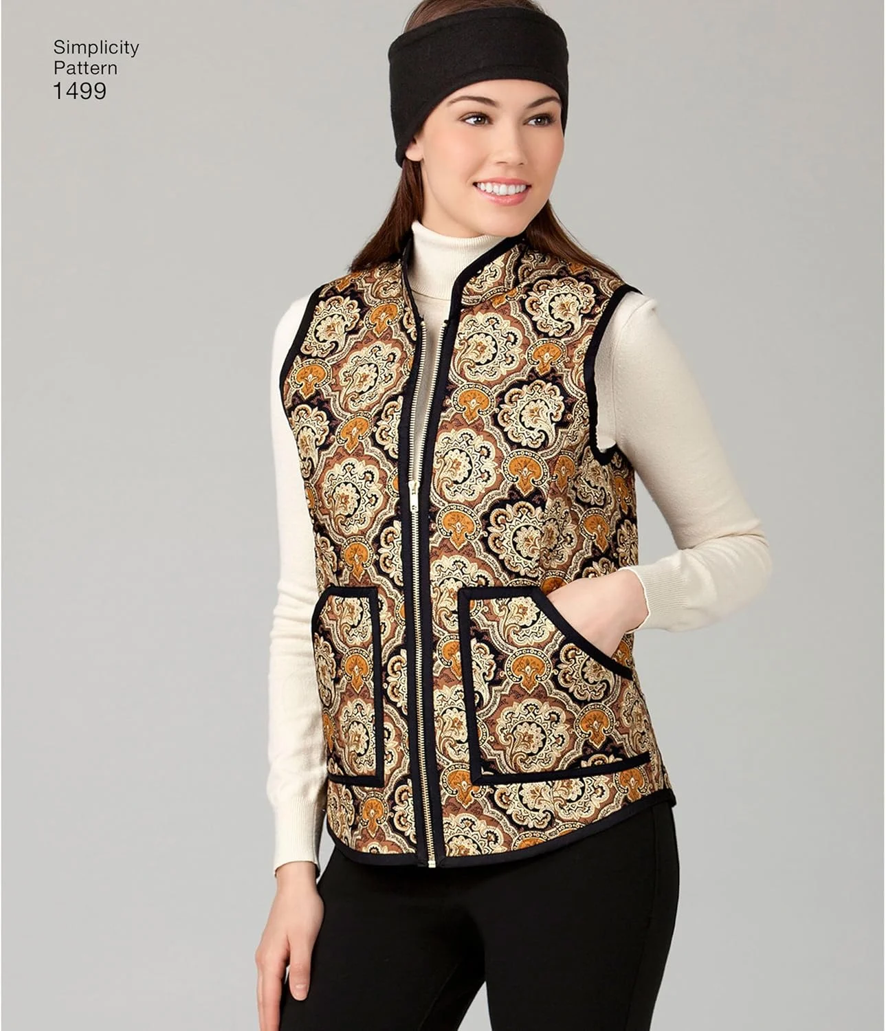 الگوی خیاطی سادگی 1499: جلیقه و هدبند زنانه، سایز U5، کاغذی، سفید، (16-18-20-22-24)