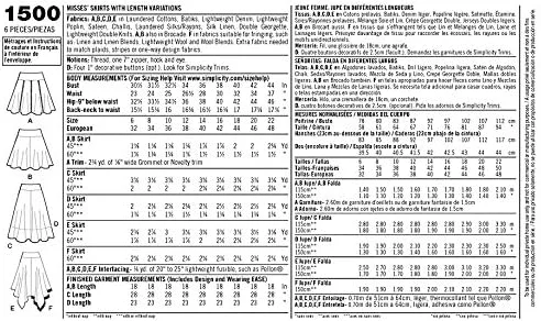 الگوی خیاطی سادگی 1500: دامن های زنانه با تغییرات قد، سایز H5