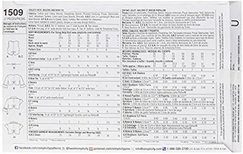 الگوی خیاطی سادگی 1509: جلیقه، بولرو و پاپیون بچگانه، سایز A، کاغذی، سفید، A (3-4-5-6-7-8)