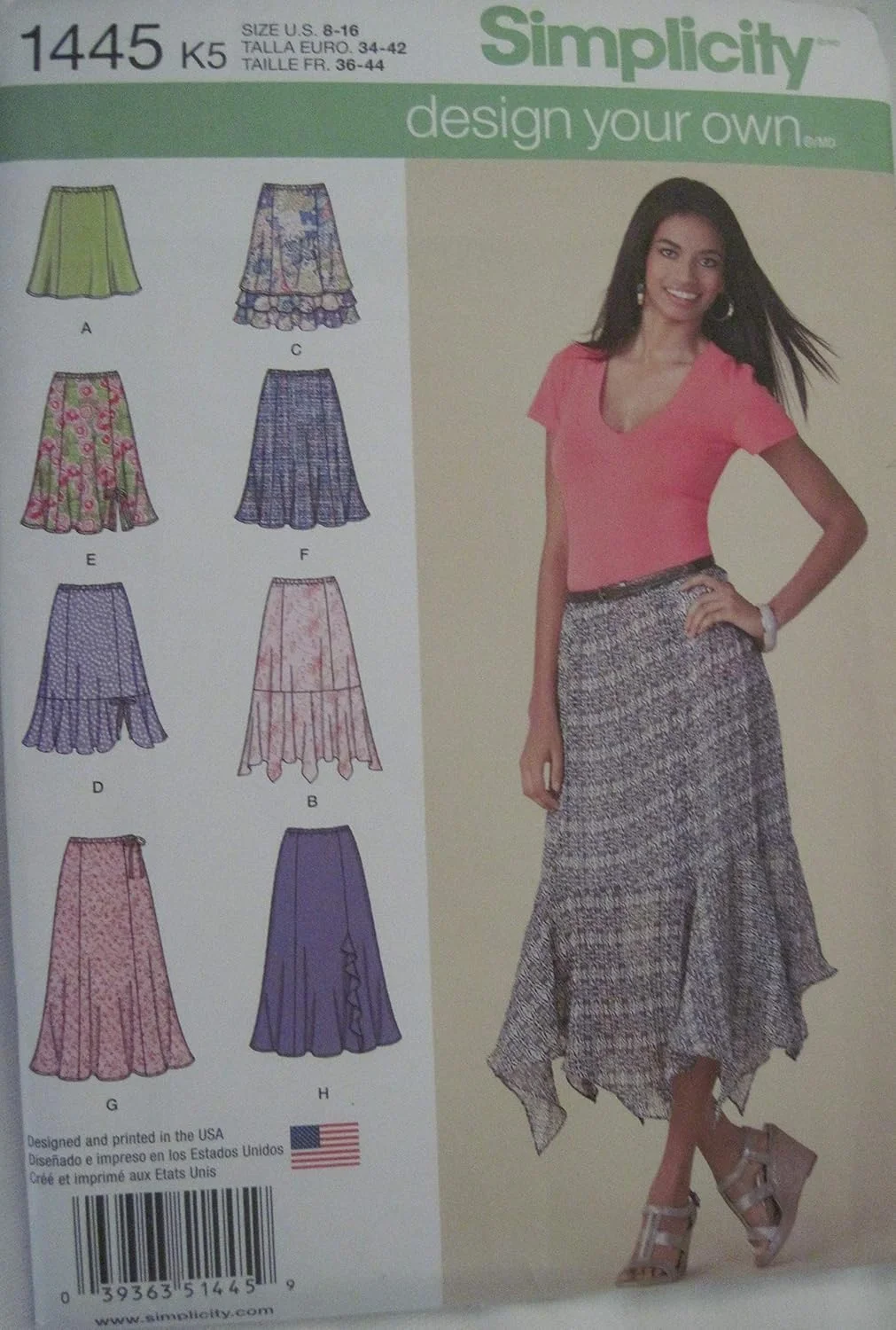 الگوی خیاطی سادگی 1445: طراحی دامن شخصی برای بانوان با تغییرات طول، سایز K5