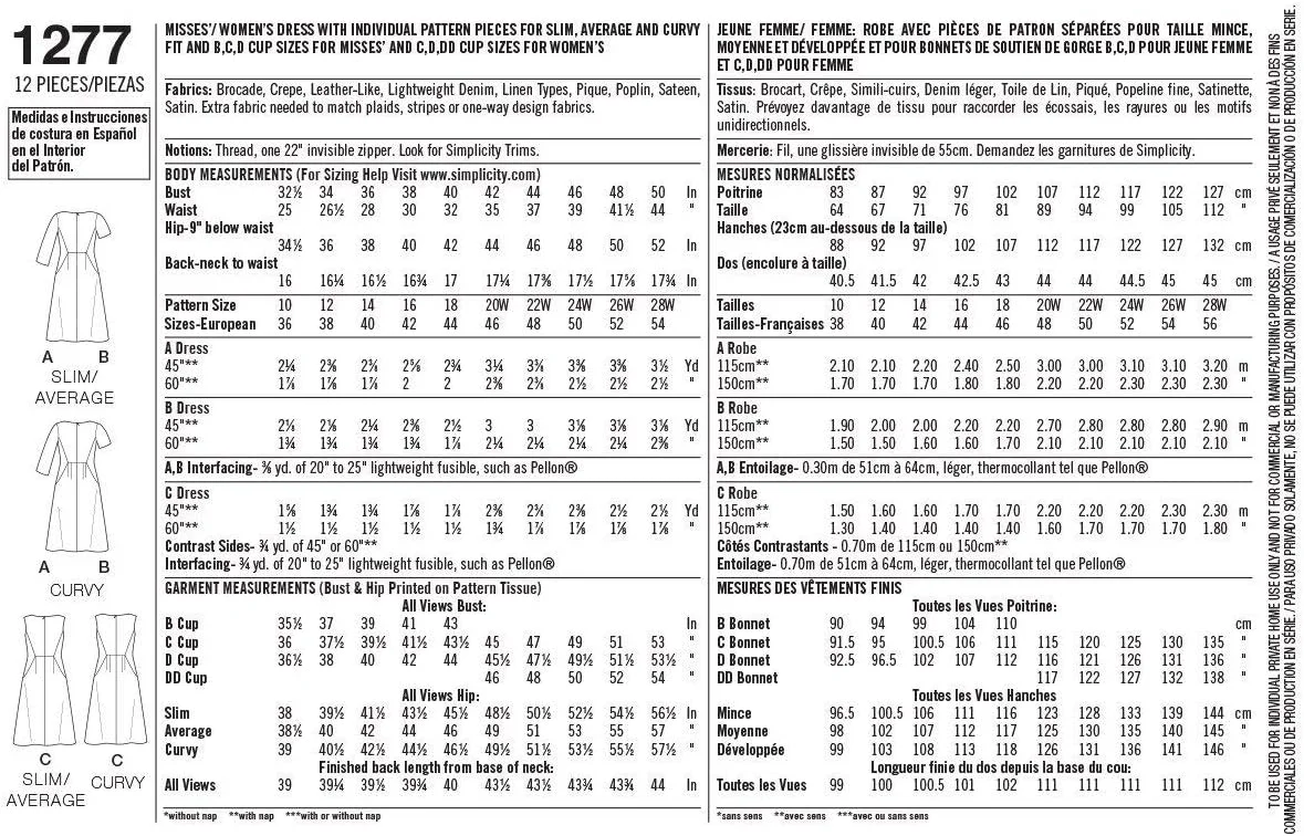 الگوی خیاطی سادگی 1277: لباس مناسب شگفت انگیز زنانه و سایز بزرگ، سایز BB، کاغذی، سفید، (20W-28W)