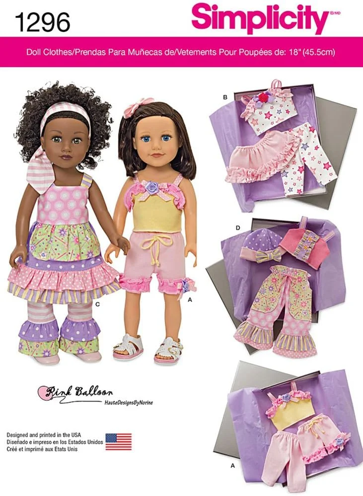 الگوی خیاطی سادگی 1296: لباس برای عروسک 18 اینچی، سایز OS