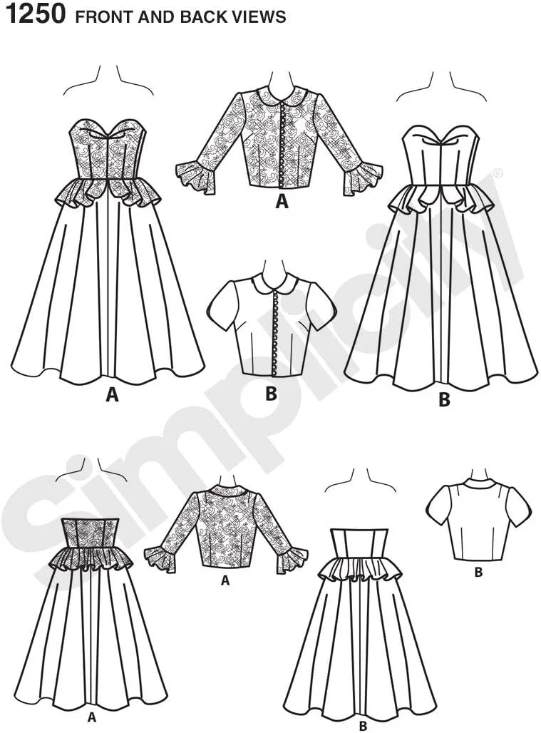 الگوی خیاطی سادگی 1250: لباس و ژاکت یک تکه زنانه وینتیج دهه 1950، سایز R5 (14-16-18-20-22)