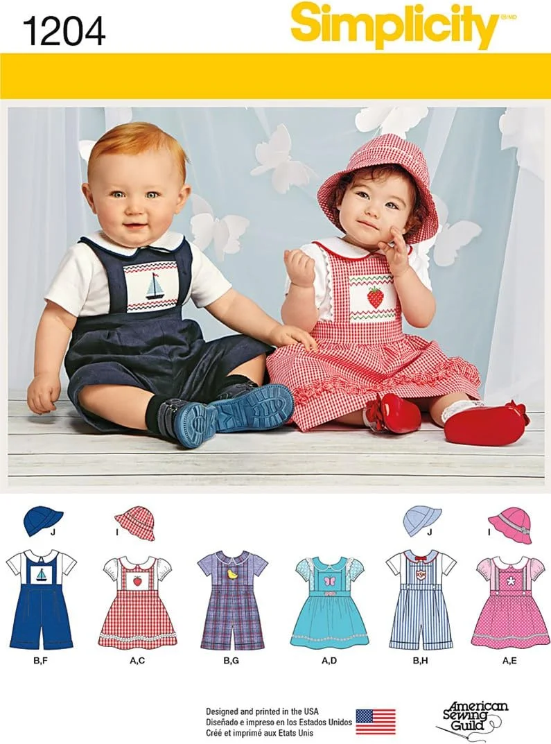 الگوی خیاطی سادگی 1204: رامپر یا جامپر نوزاد، کلاه و بادی بافتنی، سایز A