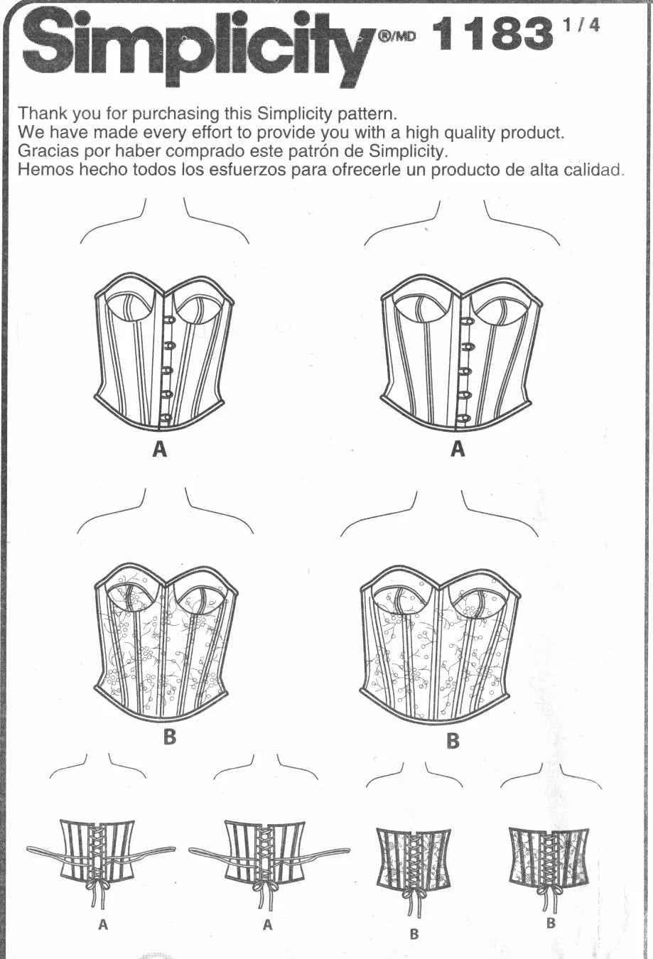 الگوی خیاطی سادگی 1183: کرست زنانه و سایز بزرگ، سایز: AA (10-12-14-16-18)، کاغذی، سفید